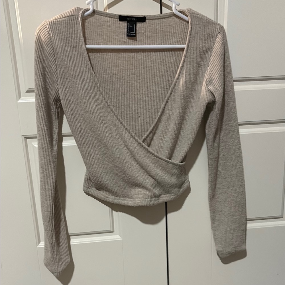 Forever 21 Cream Wrap Fitted Blouse